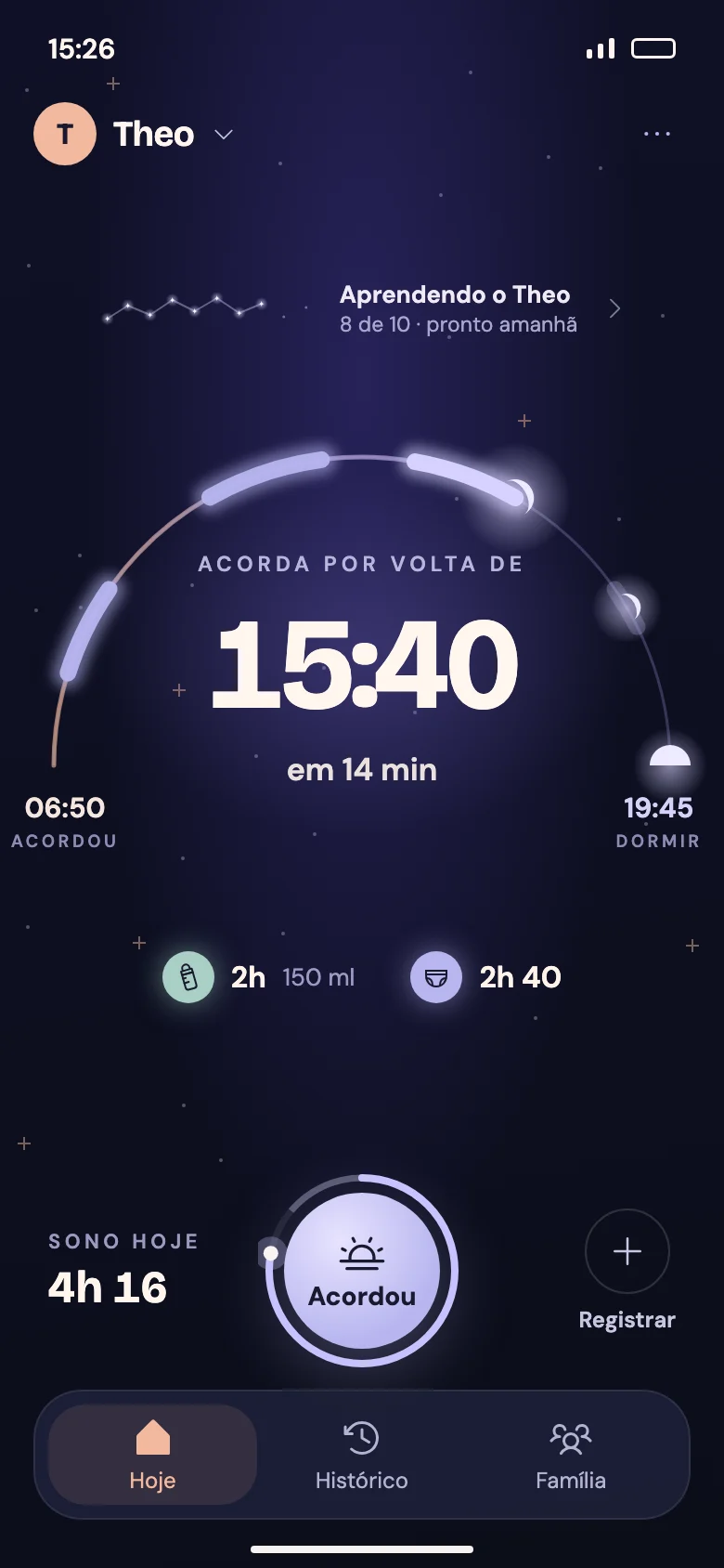 Durante a soneca: acorda por volta de 15:40.